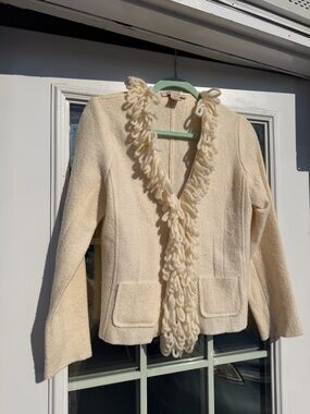 Vintage Cream Loop-Trim 100% Wool Jacket